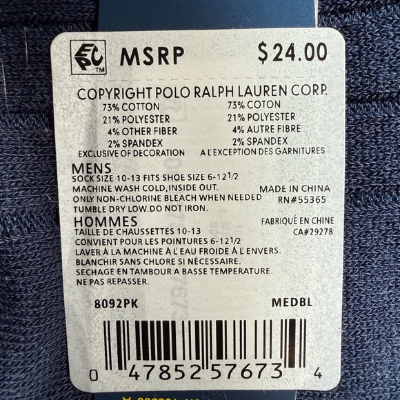 Polo Ralph Lauren Blue Ribbed Dress Socks - 3 Pack - Picture 3 of 3